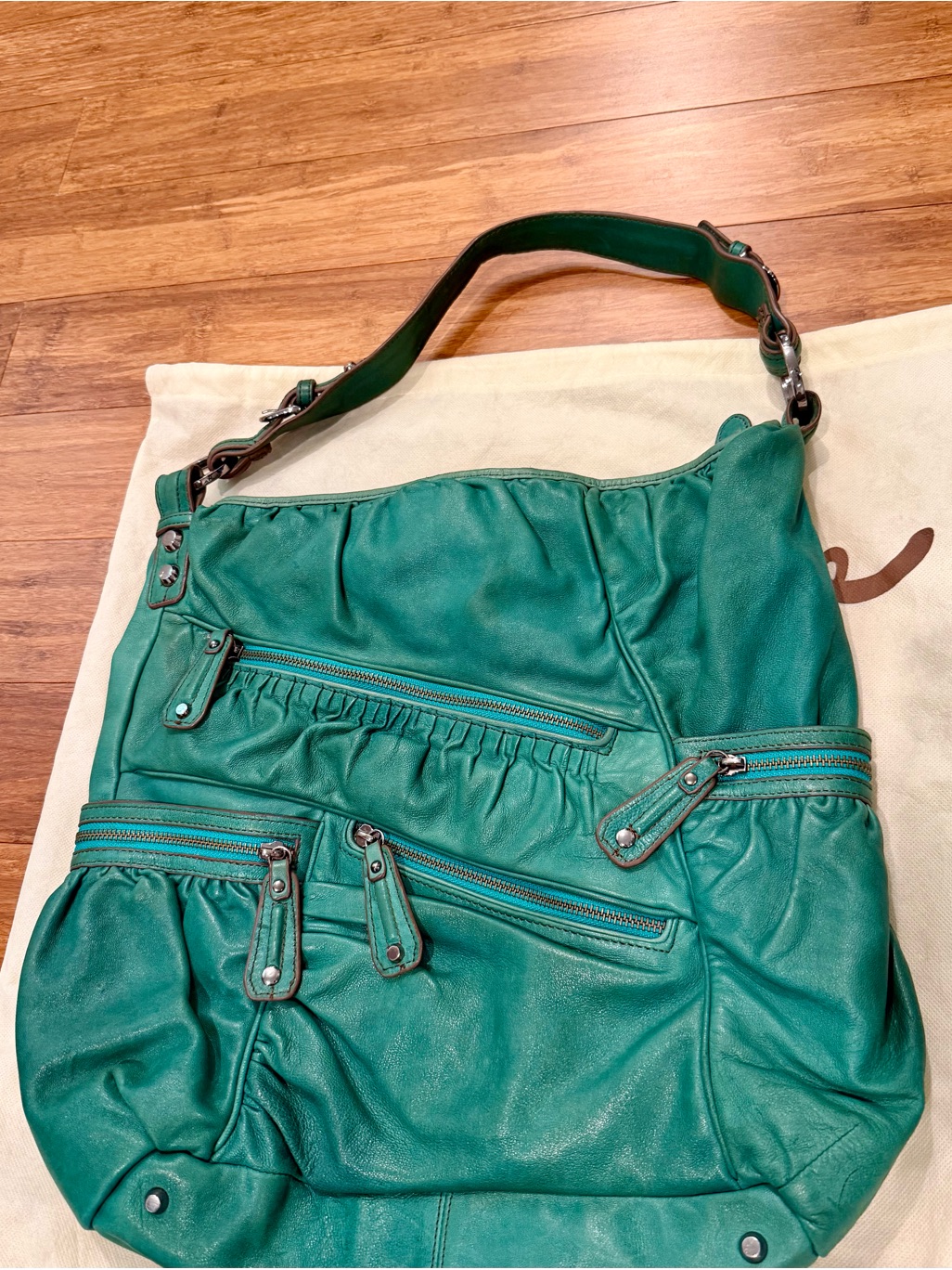 Y2k Junior Drake Emerald Green Multi-Zip Shoulder Bag